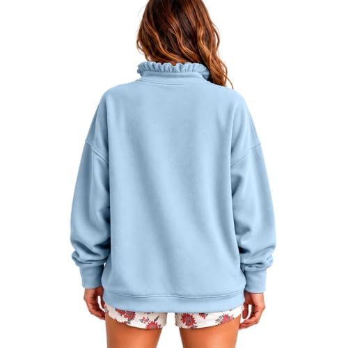 Sweatshirt for Women Ruffle Henley Neck Button Fashion Pullover Tops - image 2