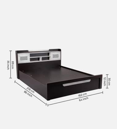 Image of Mintwud Pepperfry Engineered Wood Queen Size Bed with Hydraulic and Headboard Storage for Bedroom Living Room | Wooden Double Bed Cot Palang Furniture (Wenge Finish)