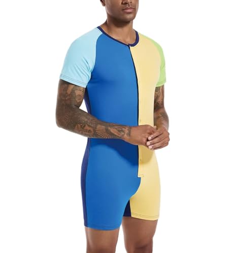 Mens Short Sleeve Henley Jumpsuit One Piece Pajamas Rompers3