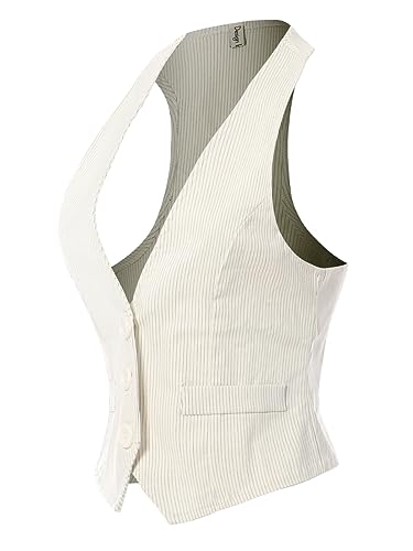 Design by Olivia Women's Racerback Pinstripe Tuxedo Suit Vest Waistcoat Stripe White/Black 2XL - Thumbnail 2