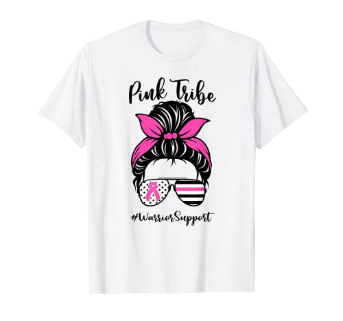Apoyo Guerrero Concientización sobre el Cáncer de Mama Pink Tribe Messy Bun Camiseta