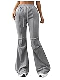 SOLY HUX Women's Flare Sweatpants Leggings High Waisted Drawstring Bell Bottom Pants with Pockets Plain Grey M