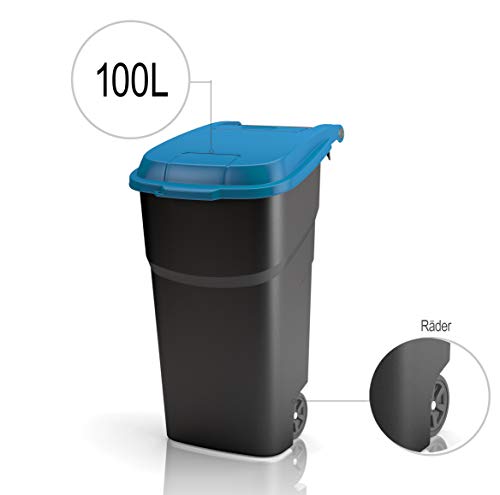 Rotho Atlas Mülltonne 100l mit Deckel und Rollen, Kunststoff (PP) BPA-frei, schwarz/blau, 100l (59,0 x 51,0 x 92,0 cm) - Image 4