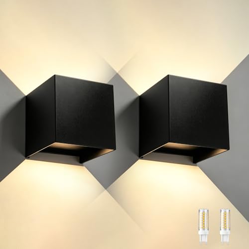 Image of JYV Outdoor Wall Lights 2Pack, Up and Down Lighting Fixtures, IP65, Black