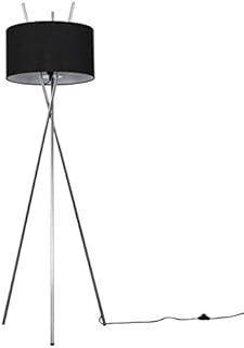 MiniSun Modern Polished Chrome Metal Crossover Design Tripod Floor Lamp with a Dark Grey Cylinder Shade
