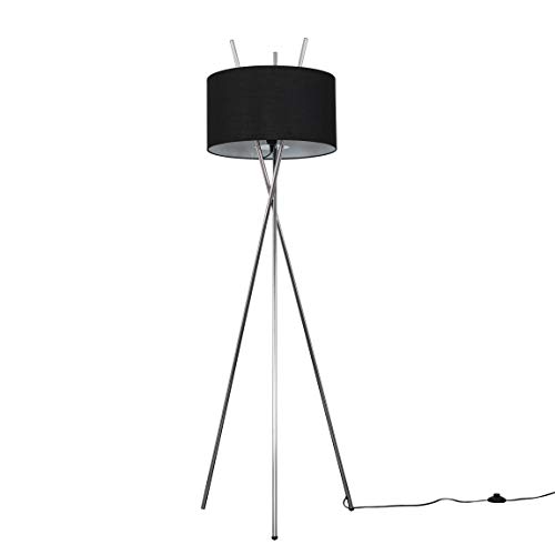 MiniSun Modern Polished Chrome Metal Crossover Design Tripod Floor Lamp with a Black Cylinder Shade