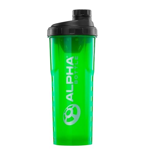 Alpha Designs Protein Shaker Bottle 1L - 1000ml Heavy Duty Gym Bottle for Protein Shakes - Leakproof Screw Cap - Green