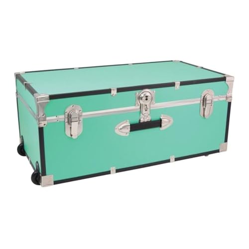 HomeStock Rustic Romance Heavy Duty 30 Under Bed College Storage Trunk with Lock Latch Closure Type 15.75 D x 30 W x 12.25 H Ideal Camp Dorm Room Trunk Footlocker Teal