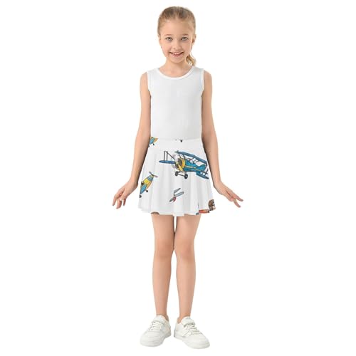 Joisal Pleated Athletic Shorts for Girls Skorts Skirts with Shorts Pleated Skort Colorful Cartoon Airplanes 4t3