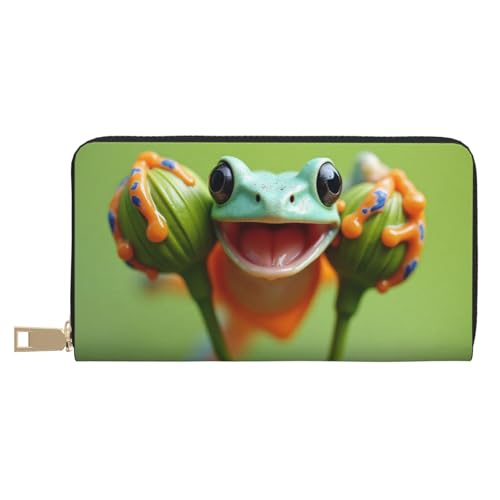 Wallet Women - Realistic Frog Print Leather Wallet for Women with Zipper, Cute Bifold Long Ladies Wallets