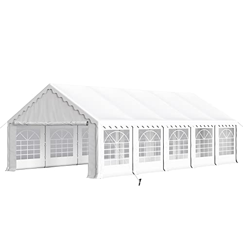 PHI VILLA 32'x16' Outdoor Heavy Duty Party Tent Large Commercial Canopy Wedding Event Shelter Carport with Removable Sidewalls & 4 Storage Bags for Patio Outdoor Garden Events, White