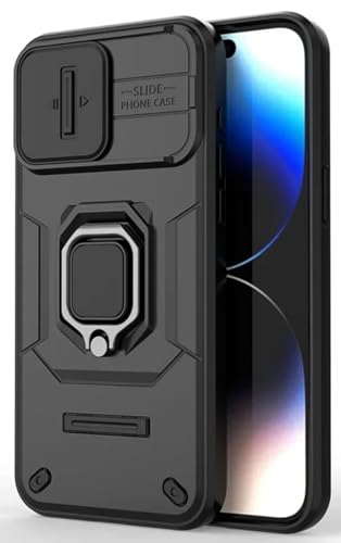 Image of SHINESTAR Tough Armor iPhone 14 Pro Max Bumper Back Case Cover | Ring Holder & Sliding Camera Shield Cover | 360 Degree Protection Back Case Cover for Apple iPhone 14 Pro Max (Black)