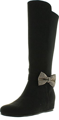 Stuart Weitzman Girls Iselle Bow Designer Fashion Faux Suede Stretch Boot with Bow