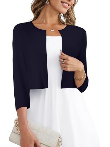 CRAZY GRID Women's Navy Blue Cardigans Short Sleeves Lightweight Summer Cardigan Deepblue Large