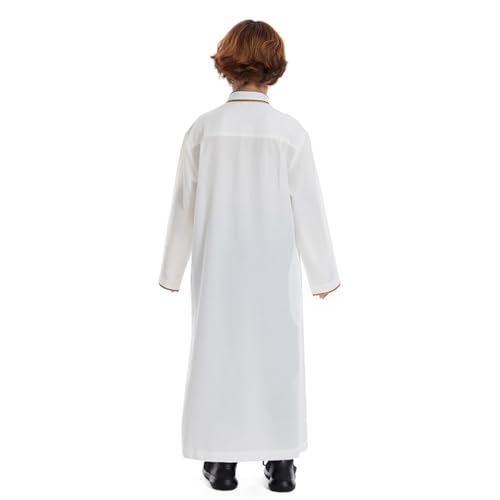 IDOPIP Muslim Thobe Islamic Robe for Boys Kids Long Sleeve Arabic Kaftan Abaya Ramadan Dubai Embroidered Thobe Prayer Clothes4