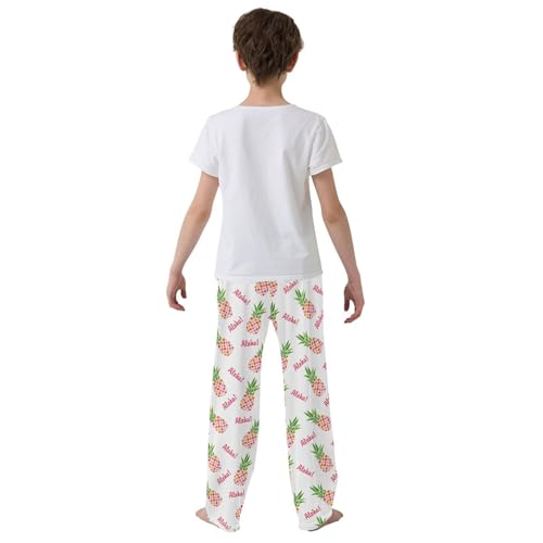 Aloha Pineapple Boys Long Pants Soft Trousers Elastic Waist Kids Lounge Bottoms with Pockets S-XL3
