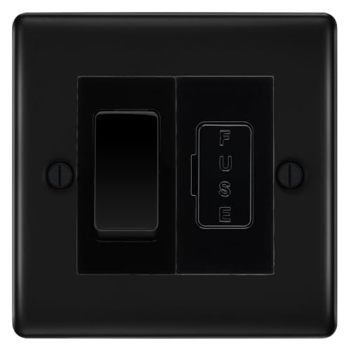 Image of BG Nexus Metal Matt Black 20A Double Pole Switch with 13A Fused Spur Plate - Black Insert