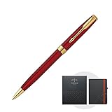 PARKER 1950777 NS Parker Ballpoint Pen Sonnet Red GT Medium Point, Oil-based, Includes Original Notebook, Gift Box Set, Authentic Import