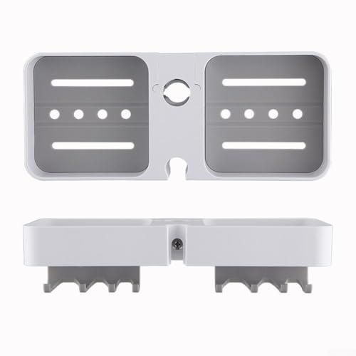 Étagère de douche sans perçage avec 8 crochets, grande capacité, double face, en acier inoxydable, plateau de rangement pour articles de toilette de salle de bain (blanc)