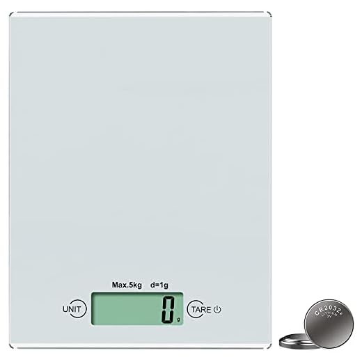 Digitala köksvågar, beröringsproffs Elektriska vägningsvågar med härdat glas och LCD-display, Elektroniska köksvågar 5KG / 1g för matlagning bakning Aotony (vit)