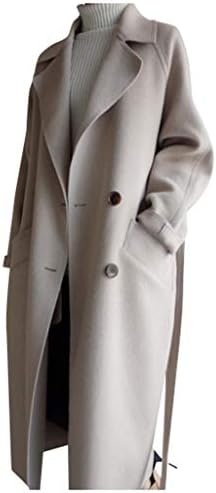 Wintermantel voor dames, lange wollen jas, grote maten, trenchcoat, Kanpola warme damesjas, casual business, blazer met ingekerfde kraag, zakken, losse outwear, 10-kaki, 44