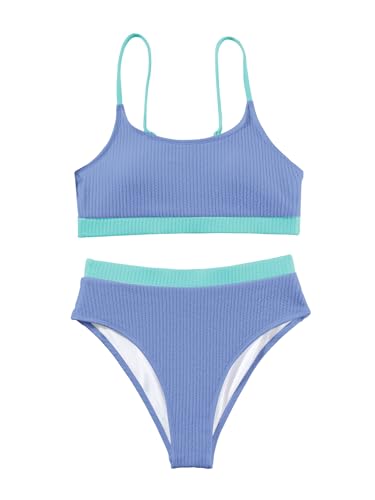 Image of Lilosy High Waisted Tummy Control Ribbed Bikini Crop Top Brazilian Swimsuit Set 2 Piece