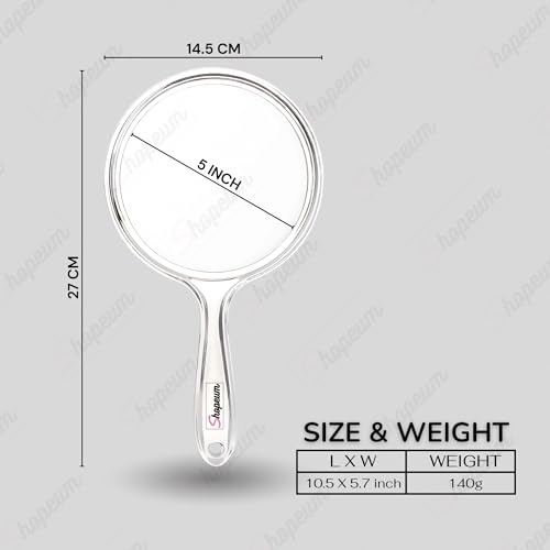 Image of Transparent Double‑Sided Hand Mirror 1X /5X Magnification - 5‑inch Round Acrylic Mirror with Handle & Hanging Hole - Lightweight Portable Makeup & Grooming Tool (Trasparent)