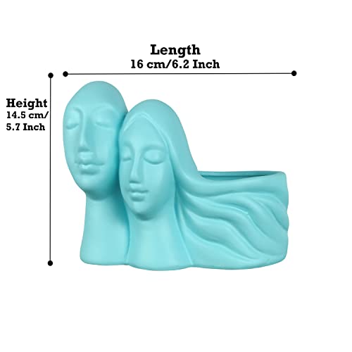 Image of Lasaki Couple Aqua Ceramic Pots for Indoor Plants, Planters, Flower, Pots, gamla, Outdoor, Balcony, Home, Garden, Office Decor, Succulent Pot(L - 16 X W - 10 X H - 14.5 cm)(Plants not Included)