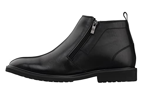 TOTO Men's Invisible Height Increasing Elevator Shoes - Black Premium Leather Ankle Zipper Boots - 2.8 Inches Taller - YH7105 - Size 7.5 D(M) US3