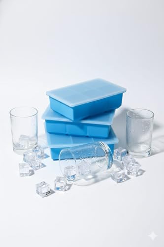 Image of Ice Cube Molds with Lid,Big Silicone Ice Cube Tray for Whiskey,2Inch Square Ice Cube Tray,Easy-Release Ice Mold,Giant Ice Cubes for Bourbon Cocktail (2, Blue)