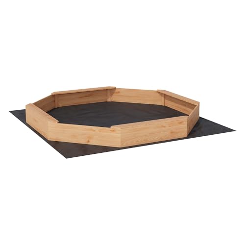 Wooden Sandbox with Cover, Large Octagonal Outdoor Sand Box with 4 Benches for Kids Ages 4-8, Spacious Outdoor Play Area Large Sandpit for Backyard Garden Beach