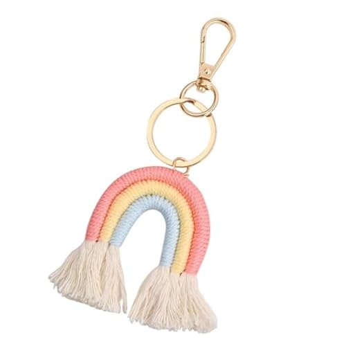Llavero de arco iris,llavero de coche,llaveros de estilo con arcoíris,Abalorio De Borla De Pompón,cuerda de algodón tejida a mano,Bonitos Accesorios Para Bolsos De Mujer