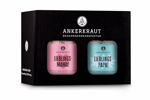 Ankerkraut Lieblingseltern Geschenk-Box Geschenk zum Muttertag Geschenk zum Vatertag mit Rosa Bergsalz und Chili-Salz Sonderedition 315 g