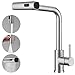 Produktbild HOMELODY Wasserhahn Küche, Küchenarmatur Ausziehbar mit 3 Strahlarten, Spültischarmatur mit Brause, Armatur Küche 360° Schwenkbar, Mischbatterie Küche Edelstahl Gebürstet