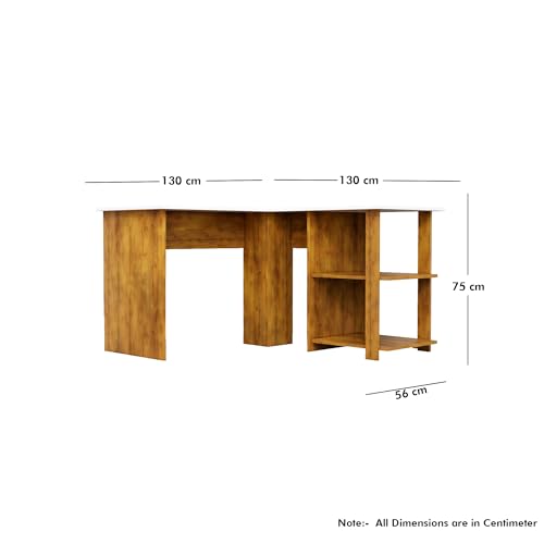 Image of Bniture Wooden Study Table for Home | Engineered Wood Study Table with Shelf Storage | L Shape Multi Purpose Computer Desk for Writing & Study | Laptop Table for Study Room | Giant Wood & Frosty White