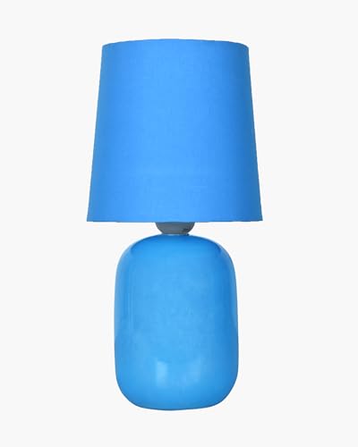Image of Homesake Modern Small Ceramic LED Table Lamp, Classic Bedside Desk Lamp For Living Room Bedroom, Farmhouse Nightstand Lamps With Fabric Shade (Dovel Turquoise)