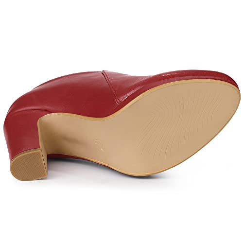 Allegra K Allegra K Women's Platform Round Toe Chunky Heels Red Ankle Booties 7.5 M US