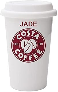Giftme Costa Coffee Personalised, Dual Wall Eco Insulated White Ceramic Travel Mug with White Lid, Reusable Keep Cup
