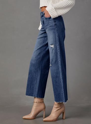 Dokotoo Womens High Waist Baggy Jeans Wide Leg Casual Petite 2025 8 Points Length Stretch Denim Pants3
