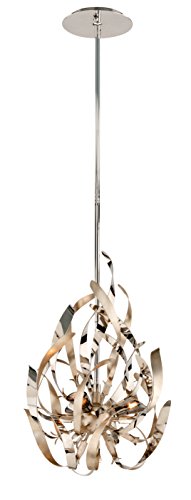 Corbett Lighting 154-43 3-Light Mini Pendant, Graffiti Silver Leaf and Polished Nickel Polished Stainless