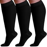 ABSOLUTE SUPPORT (3 Pairs) Plus Size Opaque Compression Socks for Women and Men 20-30mmHg - Knee High for Diabetic, Lymphedema, Swelling, Pregnancy Circulation - Black, 3X-Large - A501BL6-3