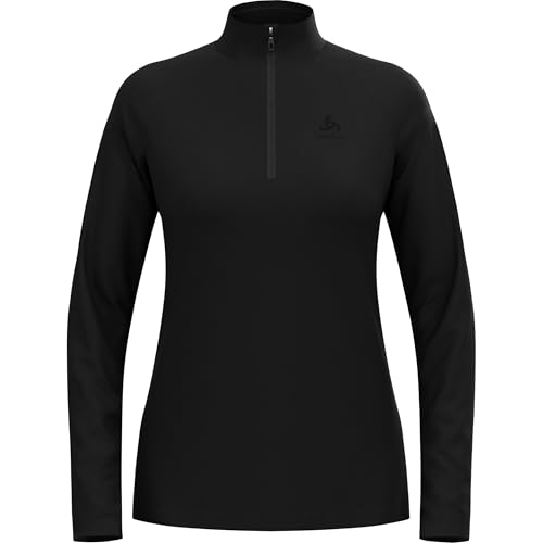 Odlo Damen Fleecepullover Essential Light Midlayer Mit Halbreißverschluss Langarm Wandershirt Outdoor Mid Layer, Schwarz, M EU