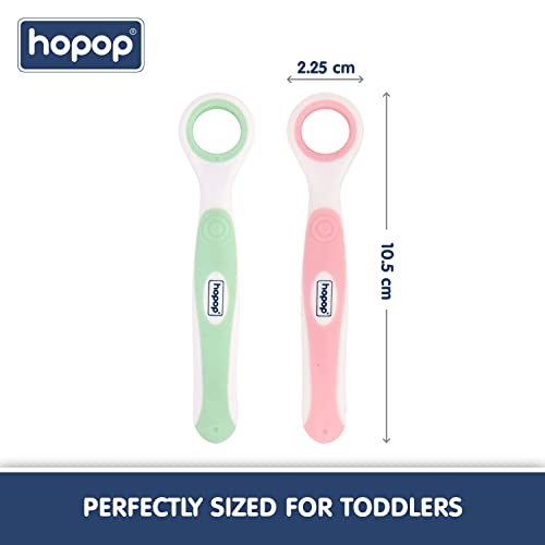 Image of Hopop Tongue Cleaner For Baby | Rounded Edges Baby Oral Cleaner Toothbrush | 100% Safe Kids Tongue Cleaner | Suitable From 3+ Months, Manual Operation | Pack Of 2 | Pink & Green