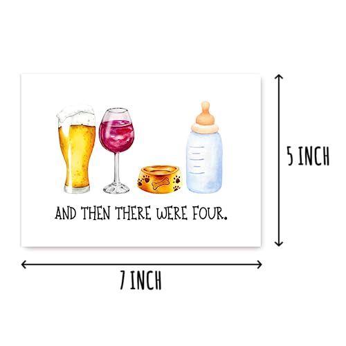 Image of Cute Baby Shower Card - Pregnancy Announcement - Then There Were Four - Gift Card For New Mom Dad