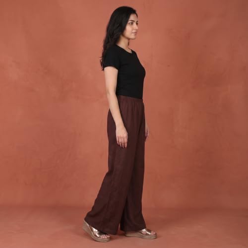Image of FASHION GALLERY Women's Solid Rayon Palazzo Pants | Relaxed Fit Full Length Wide Leg Palazzo | Elastic Waist Comfortable Casual Lounge Office Ethnic Flared Trousers for Women