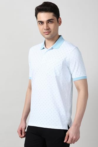 Image of Peter England Men's Cotton-Polyester Micro Matrix Polo Shirt - Casual Wear | Minimal & Modern