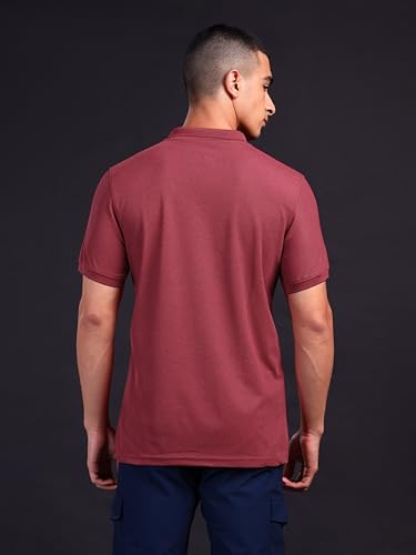Image of TECHNOSPORT Men's Polyester Slim Fit Self-Design Short Sleeve Polo Matpiq T-Shirt with Anti Microbial, Techno Dry for Regular and Casual Use