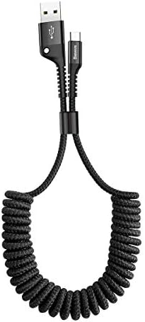 Baseus USB Type C Cable for Car, Retractable USB C Cable(3FT) Curly USB A to USB-C Fast Charger Cord Compatible Samsung Galaxy S10 S9 S8 Plus Note 9 8, Moto Z, LG5/G6/V20, USB C Devices (Black)