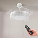 M mimotec - Ventilador de Techo Led White Aqua 66W con luz, mando a Distancia, Bajo consumo, motor DC 30W+Luz Led 36W, 6 velocidades, Silencioso, 4 Aspas desplegables, verano-invierno, temporizador