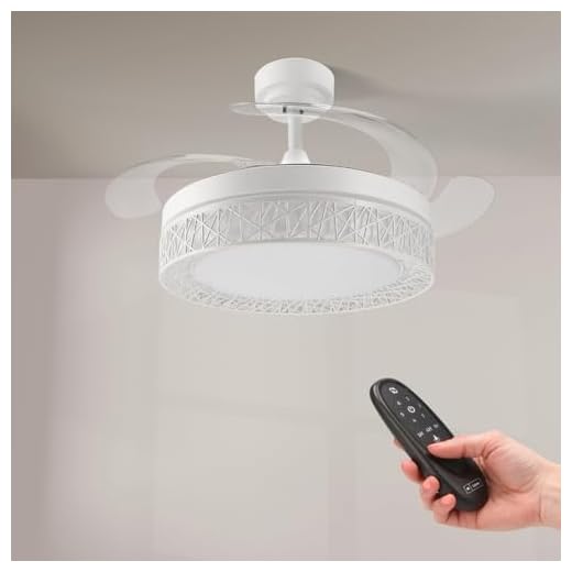 M mimotec - Ventilador de Techo Led White Aqua 66W con luz, mando a Distancia, Bajo consumo, motor DC 30W+Luz Led 36W, 6 velocidades, Silencioso, 4 Aspas desplegables, verano-invierno, temporizador
